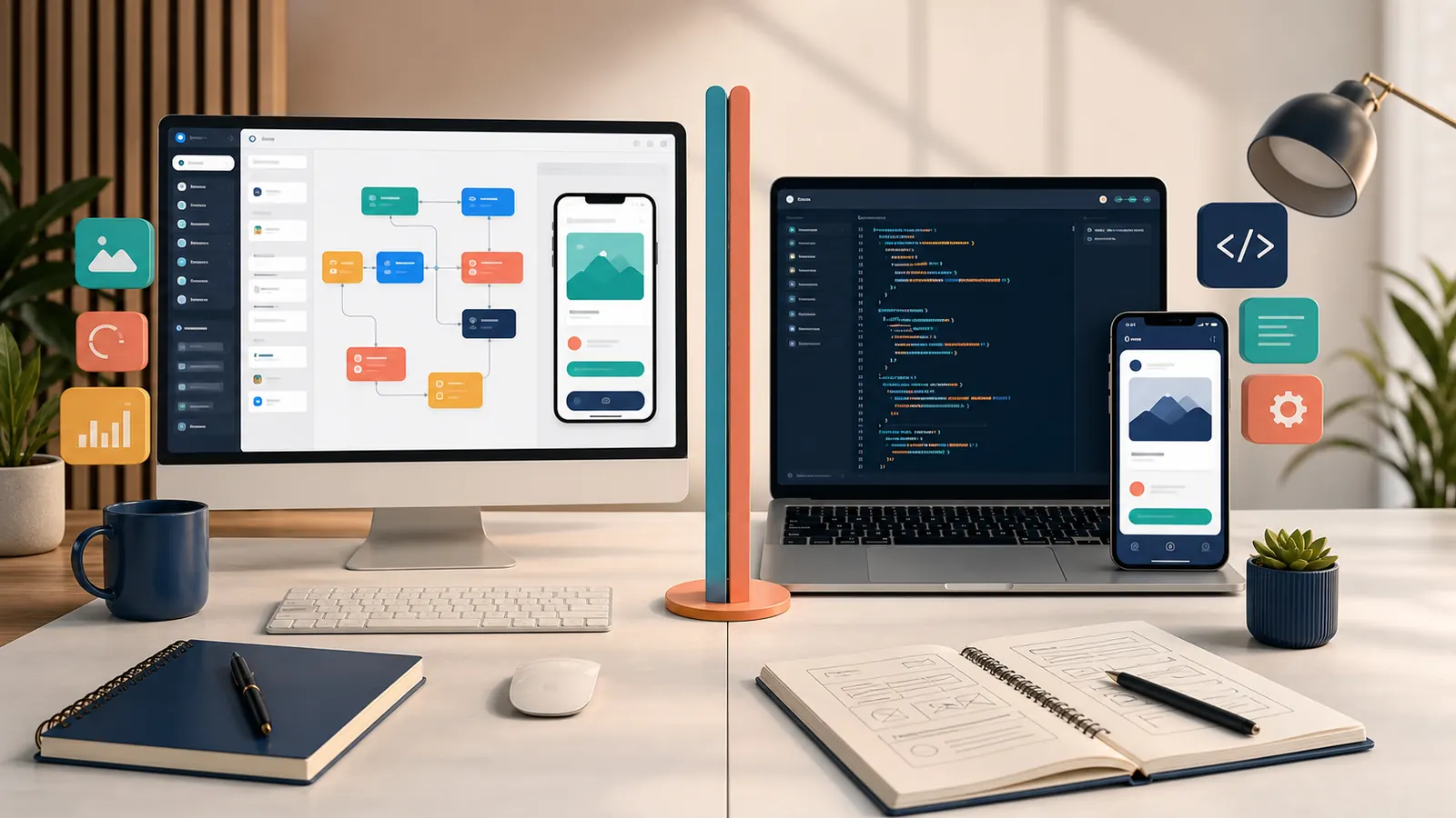 Side by side comparison of FlutterFlow and Flutter for small business apps