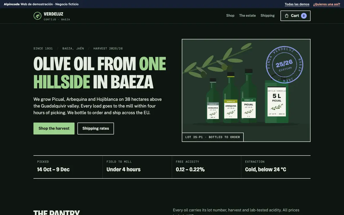Screenshot of the demo Cortijo Verdeluz