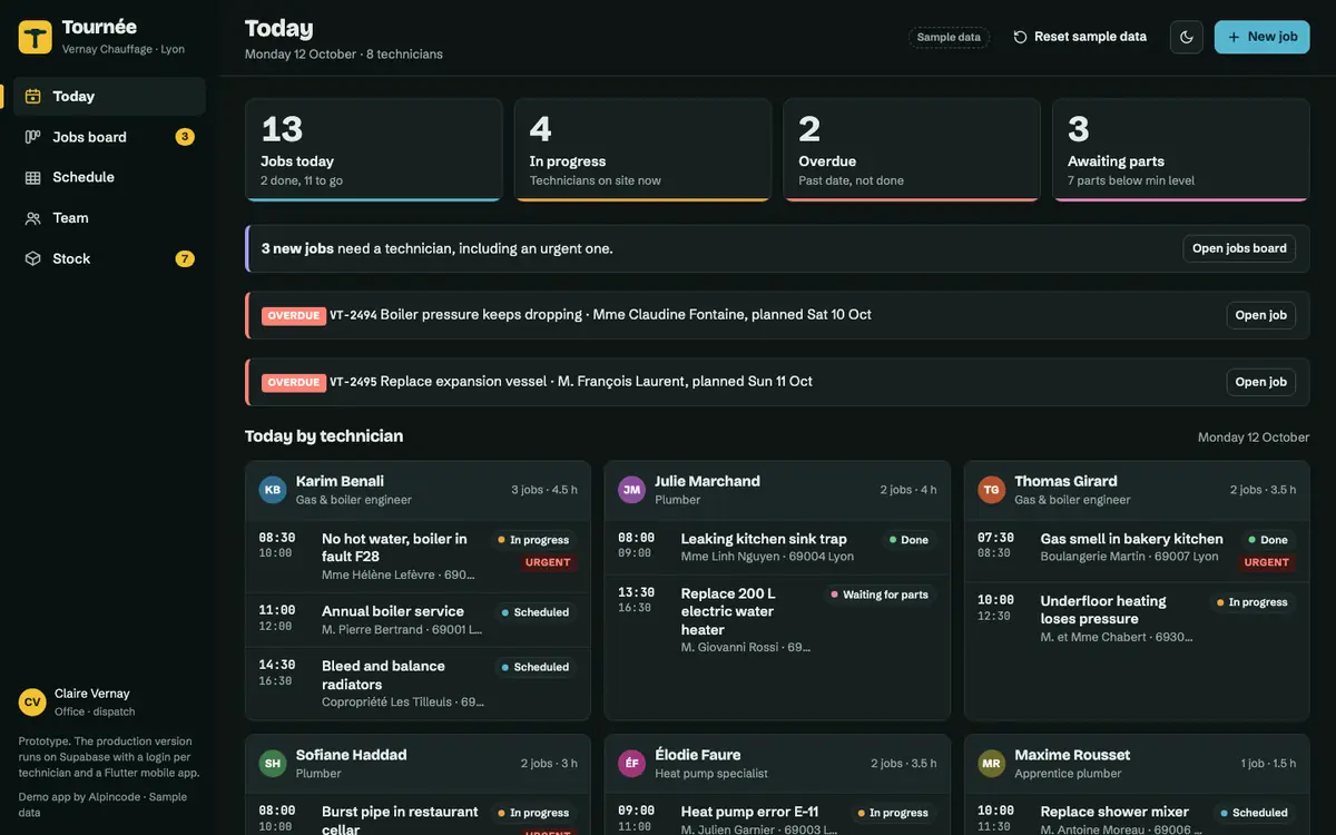 Screenshot of the demo Tournée
